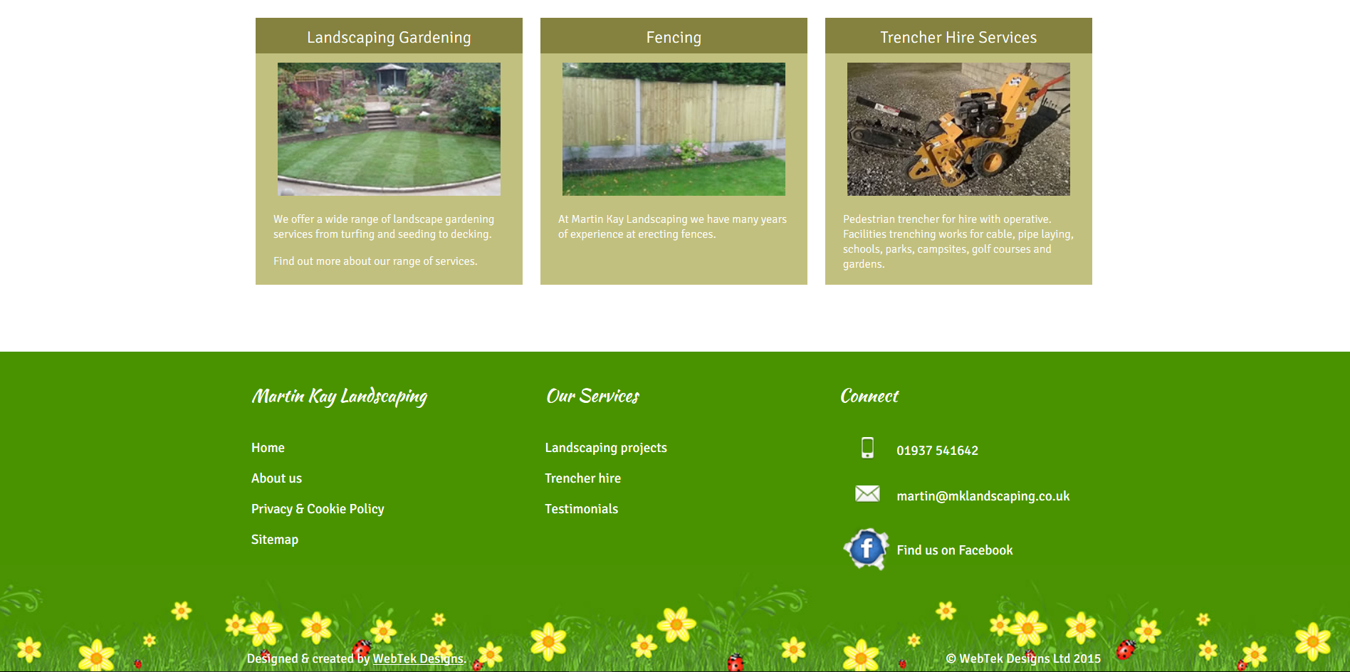 Sample of the design work on the Martin Kay Landscaping website